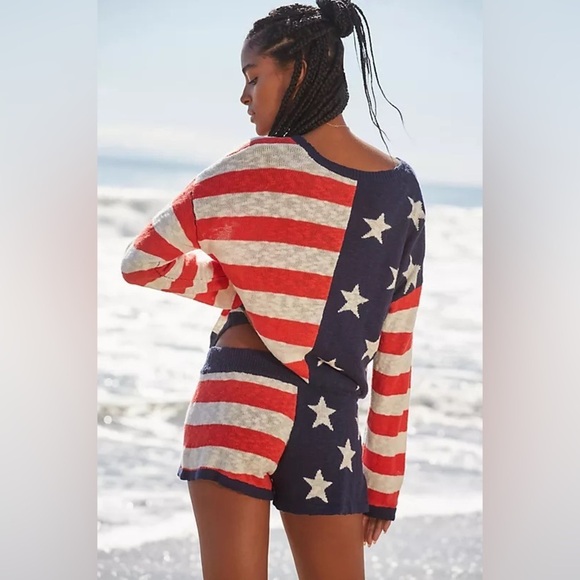 NWT Anthropologie Beach Riot Star Spangled Banner Shorts Medium - Picture 3 of 4
